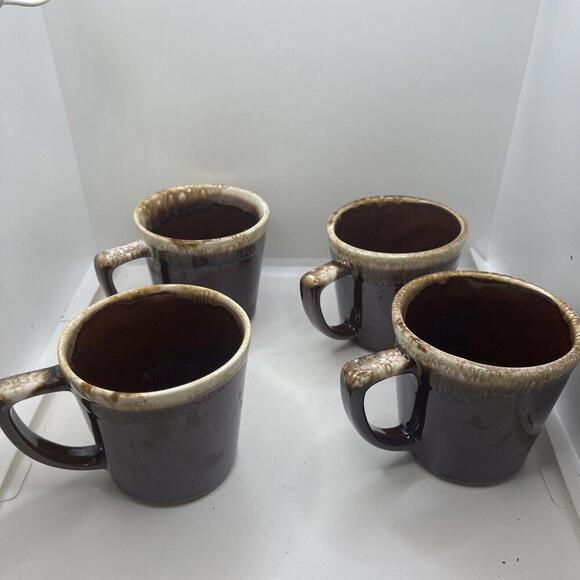 Vintage MCM McCoy Pottery Brown Glazed Coffee/Tea Mugs "D" Handle 4 - Picture 1 of 4